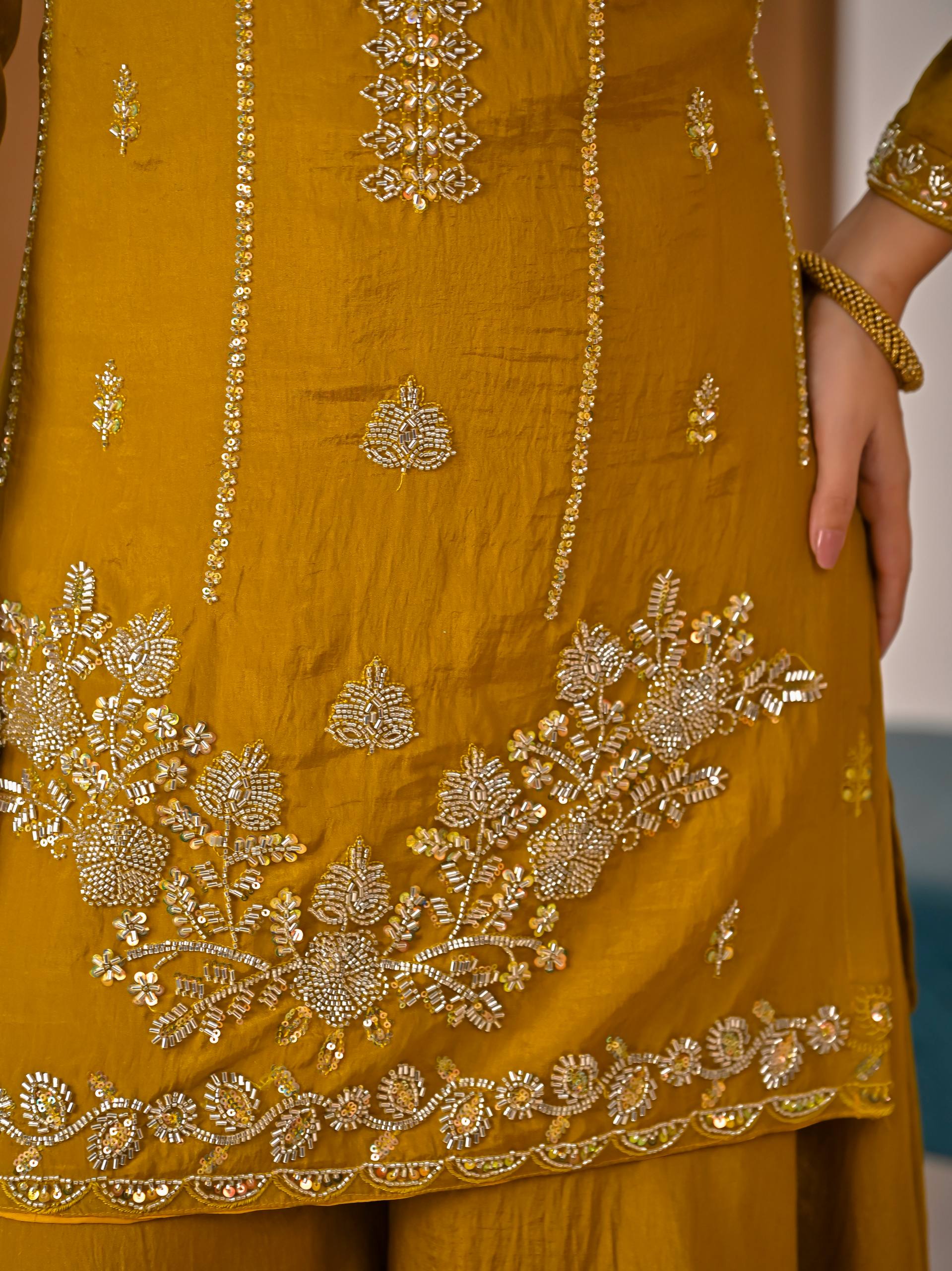 Radiant Ochre Zari-Crafted Silk Couture